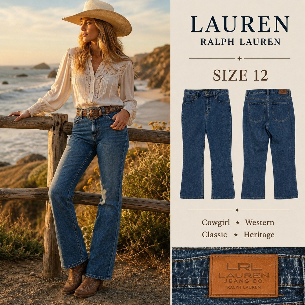 LRL Lauren Jeans CoC Womans 12‎ Classic Bootcut Jeans Medium Wash Denim Cowgirl